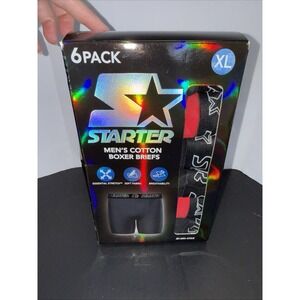 MEN'S STARTER COTTON BOXER BRIEFS SIZE XL (40-42") 6 PACK, Red And Black